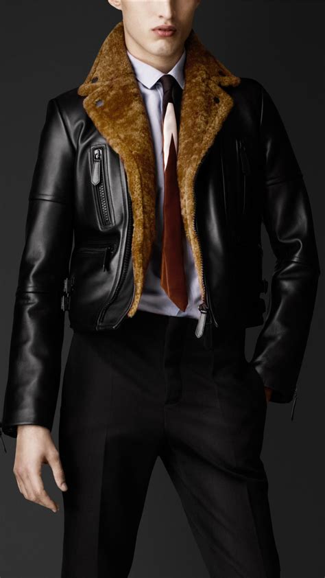 burberry shearling collar biker jacket|Burberry prorsum shearling jacket.